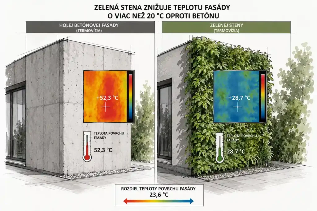 Zelená stena znižuje teplotu fasády